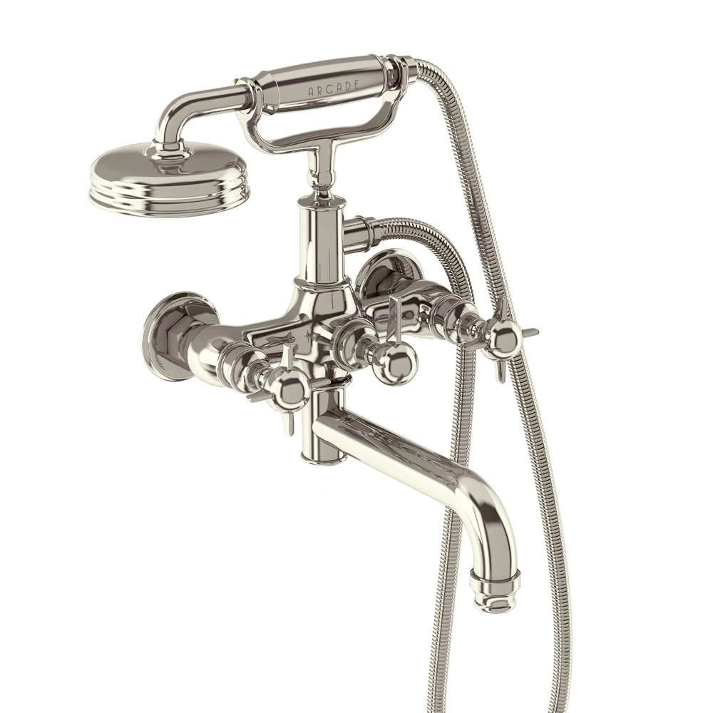 Arcade Bath shower mixer wall-mounted - nickel with handle